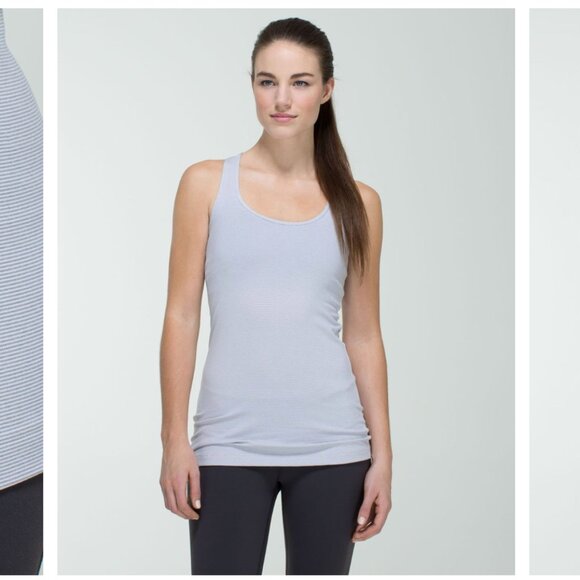 Gray and White Striped Lululemon Cool Racerback Tank Top - Picture 6 of 6